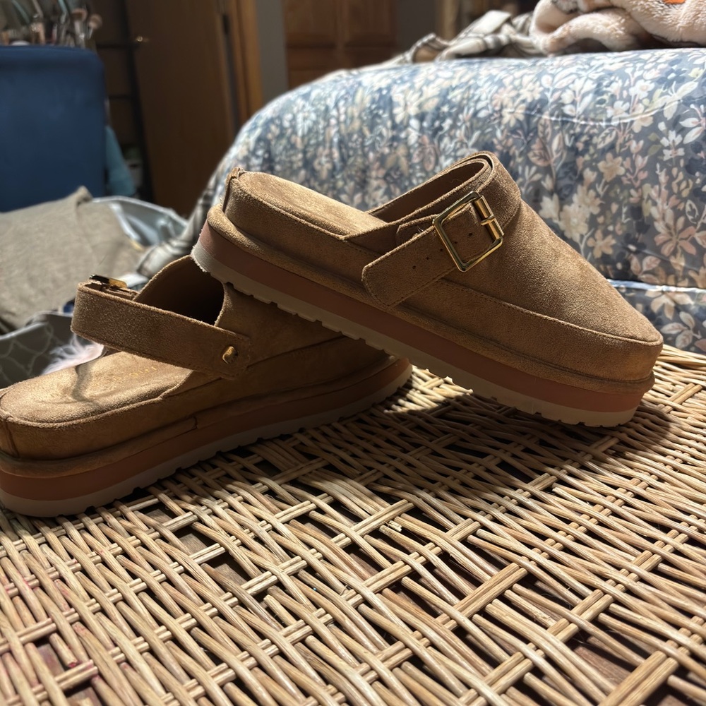 Madden Girl Tan Platform Mules with Adjustable Strap